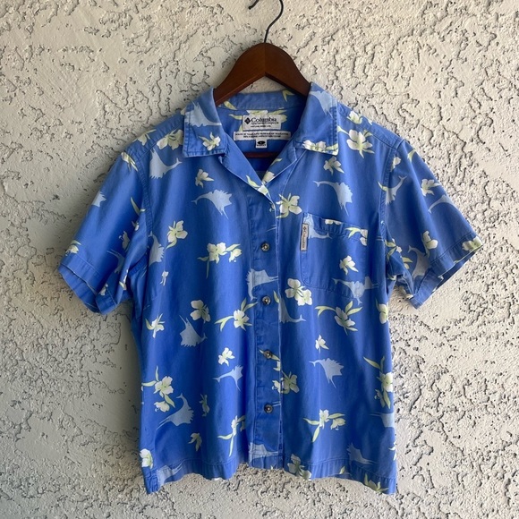COLUMBIA Button Down Hawaiian Short Sleeve Shirt Women’s Large - Picture 2 of 9